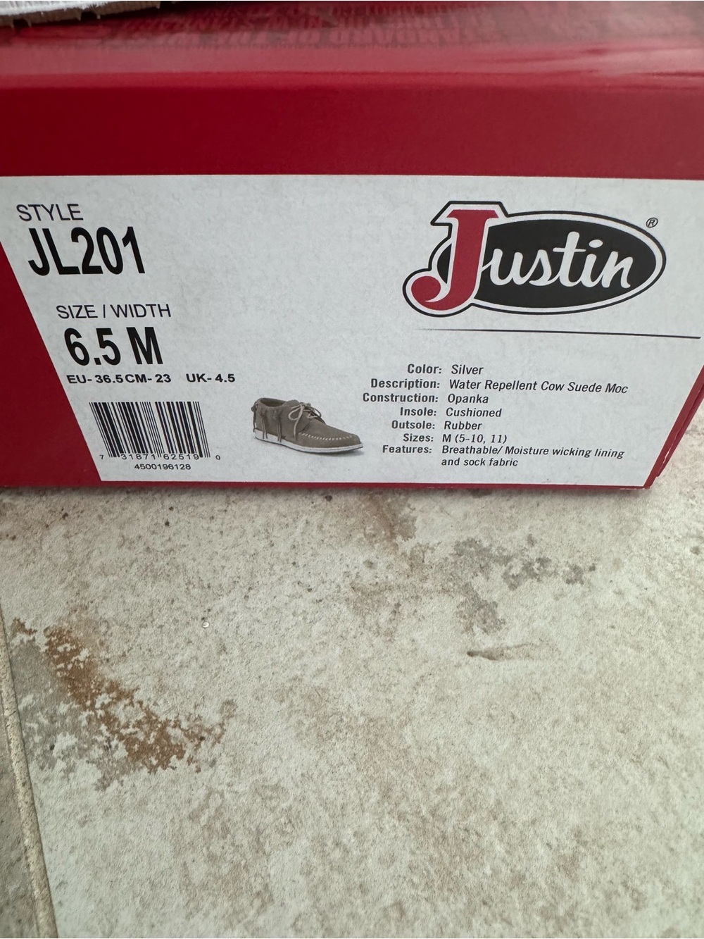 Justin Boots Silver Cow Suede Moccasin Boat Shoe - Women's